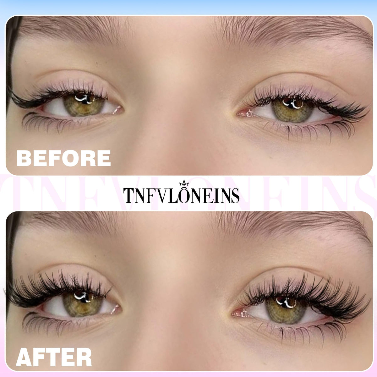 TNFVLONEINS worn on model showing natural-looking fuller lashes and comfortable wear