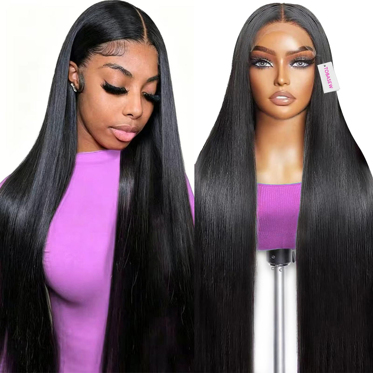 tobasew front view 28in straight wig showing smooth shine and full volume