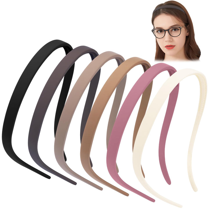 TOBATOBA front view of six headbands showing colors and slim profile, comfortable fit