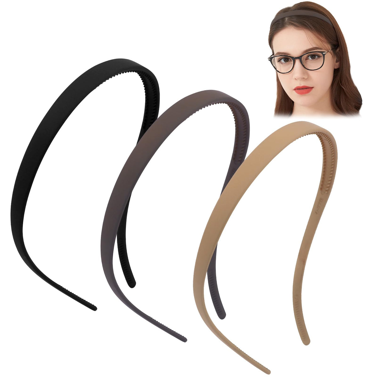 TOBATOBA front view of headbands showing matte finish and colors for comfortable wear