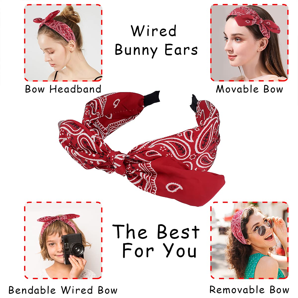 TOBATOBA wired rabbit ears detail demonstrating removable bow versatility