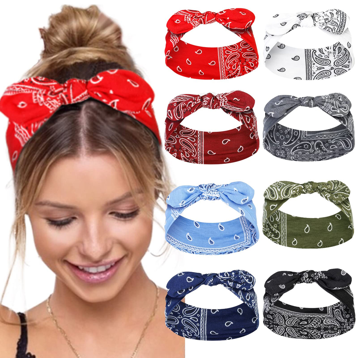 Tobeffect front packaging showing eight colourful bandana headbands and set benefit