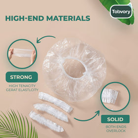 Tobvory single clear shower cap laid flat, lightweight protection