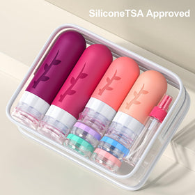 Tocelffe clear waterproof pouch packed with bottles, protecting luggage from spills