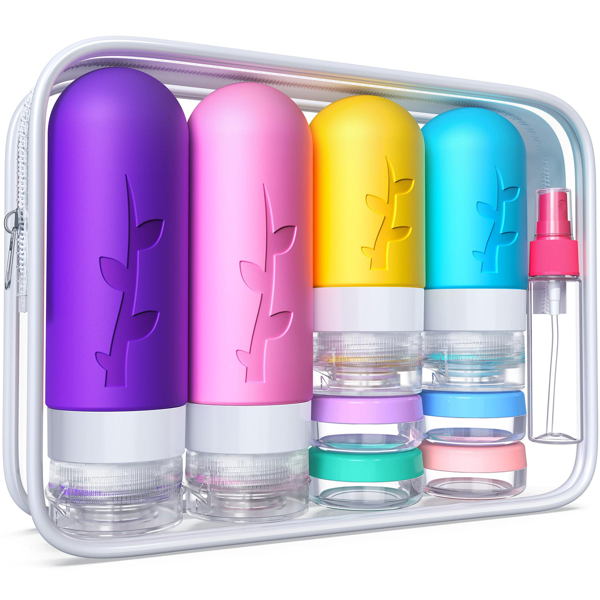 Tocelffe front packaging showing 18-piece silicone travel bottles and organization benefit