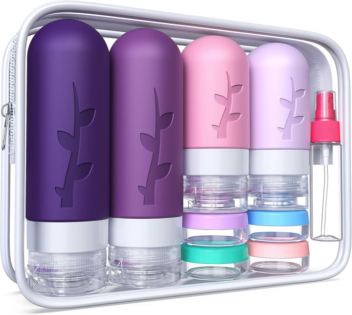 Tocelffe front view of packed waterproof pouch showing organized travel bottles and jars for easy packing
