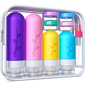 Tocelffe bottle in use pouring shampoo into sink demonstrating leak-proof refill benefit