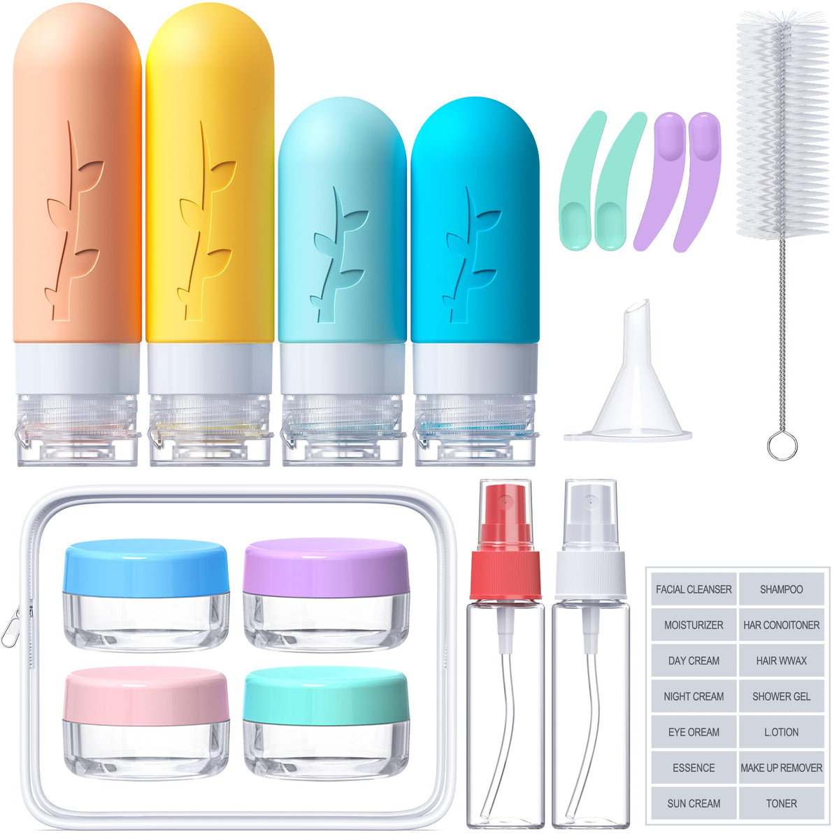Tocelffe transparent waterproof pouch with bottles, secures against spills
