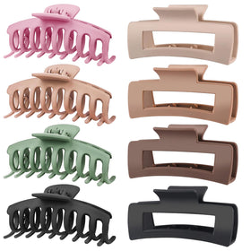 TOCESS front view of eight matte jumbo claw clips showing colors and size benefit