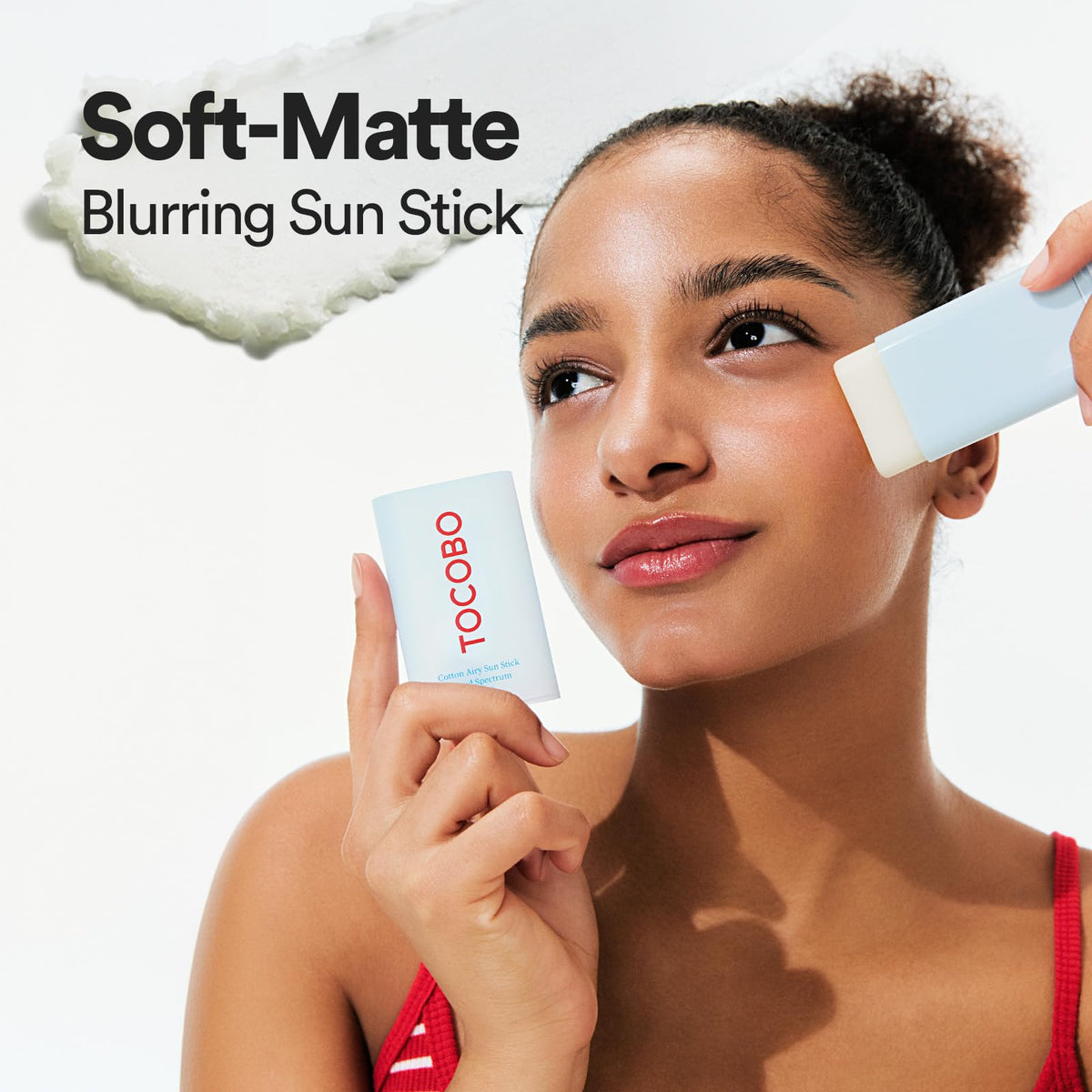 TOCOBO being applied to cheek demonstrating easy reapplication and coverage