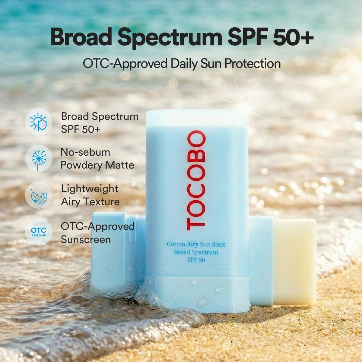 TOCOBO stick open to reveal smooth solid texture for glide-on application