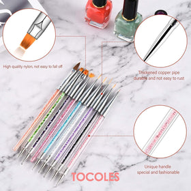 TOCOLES detail of a double-ended brush showing two distinct tips for versatile nail designs benefit