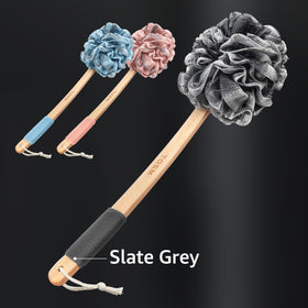 toem long-handled loofah rubber grip for secure non-slip hold