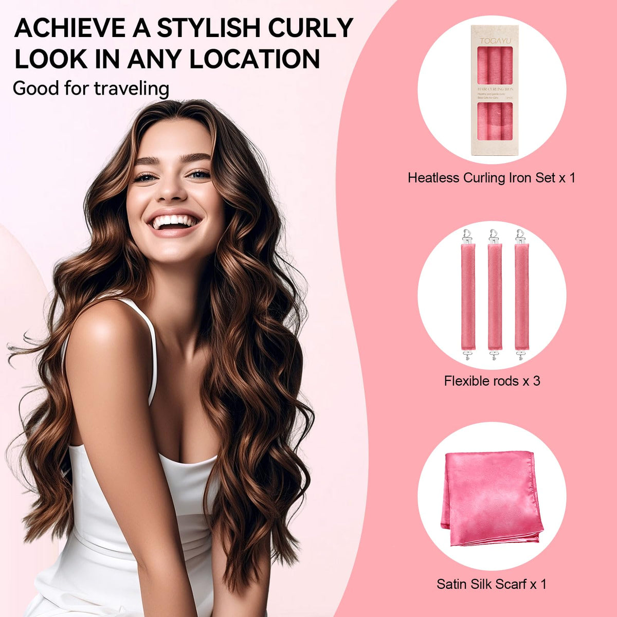 Togayu satin scarf and accessories laid flat to prevent frizz and preserve curls