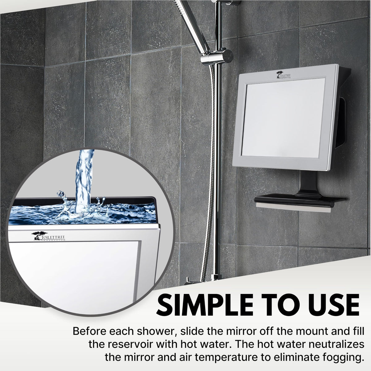 ToiletTree pivot joint detail showing adjustable angle for personalized grooming