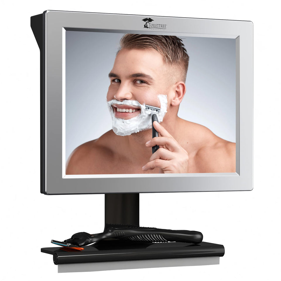 ToiletTree front view of mirror showing compact fogless design and easy install