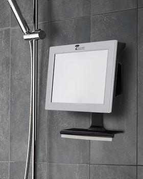 ToiletTree mirror staged in bathroom to show organized grooming and time-saving setup