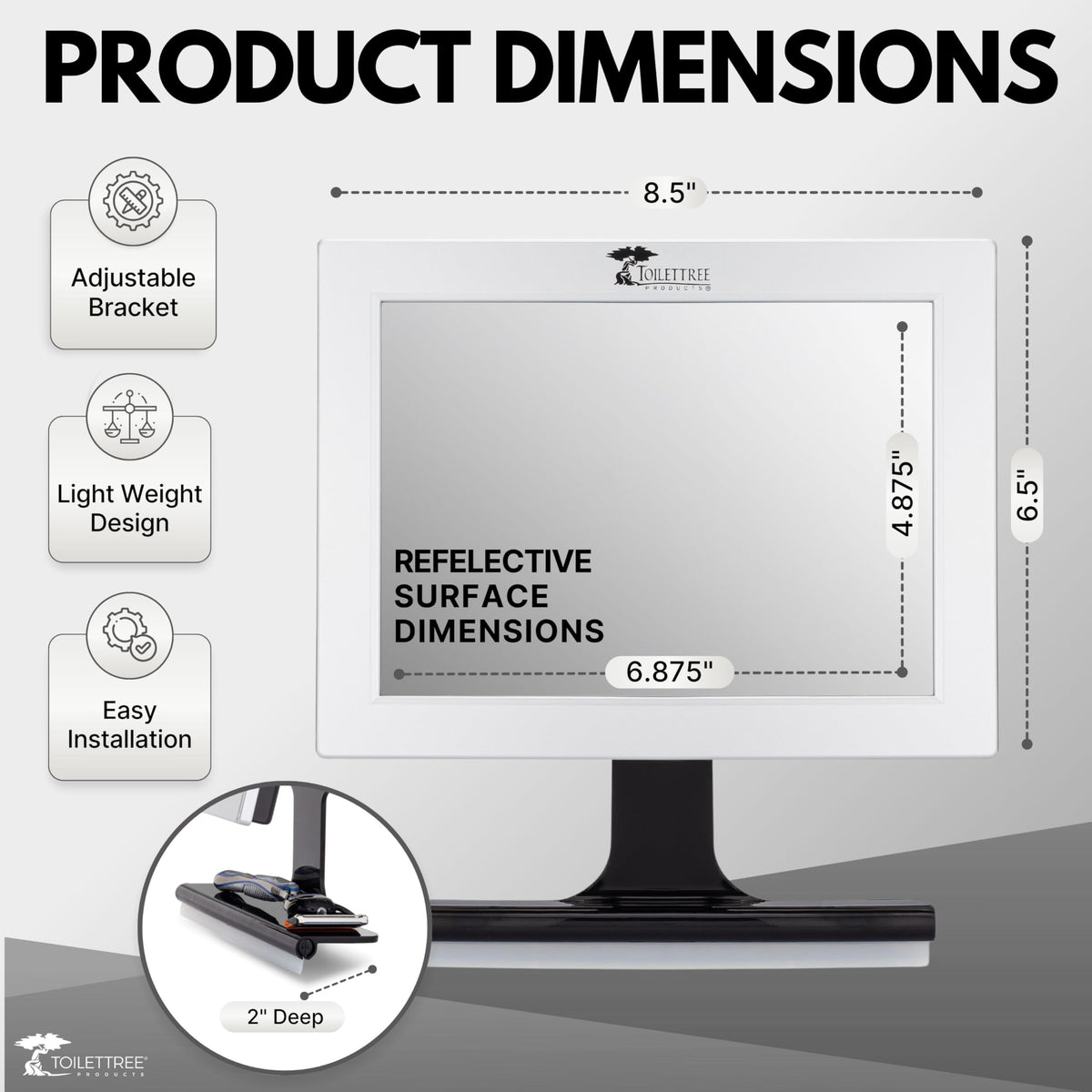 ToiletTree mirror held in hand to show scale and easy portability for travel