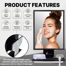 ToiletTree squeegee included beside mirror for quick water removal