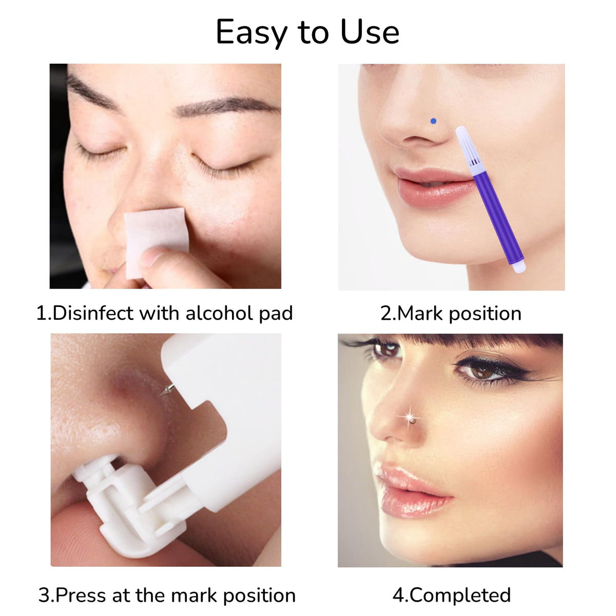 TOKRING 316L stainless steel 20G nose studs close-up for hypoallergenic wear