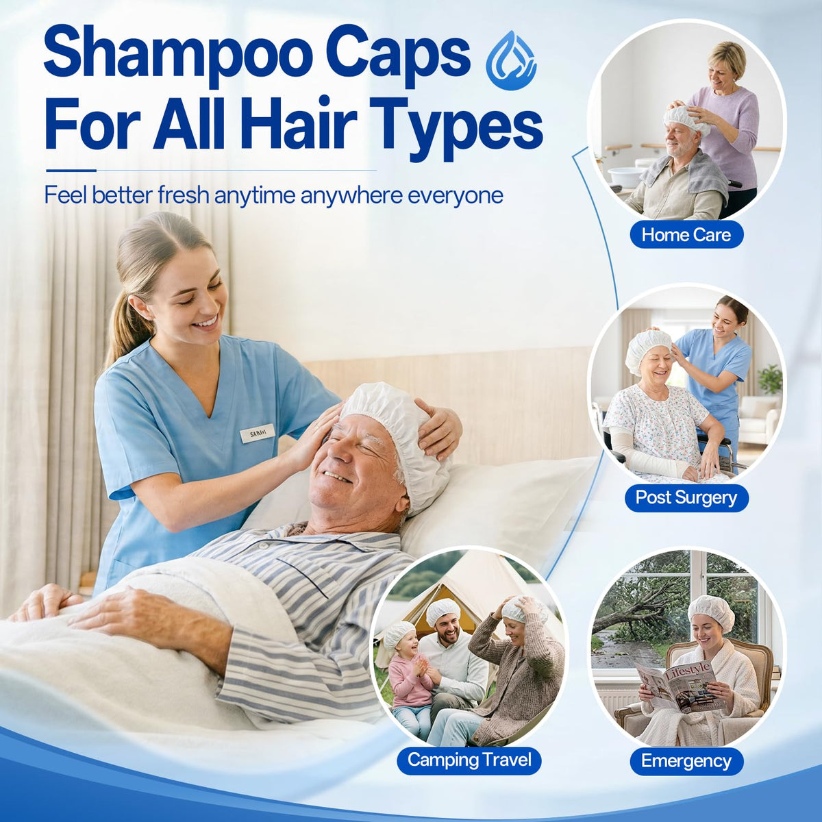 Tolnetr cap being applied bedside illustrating safe hair wash