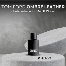 Tom Ford Ombre Leather glass splash bottle close-up highlighting compact durable design