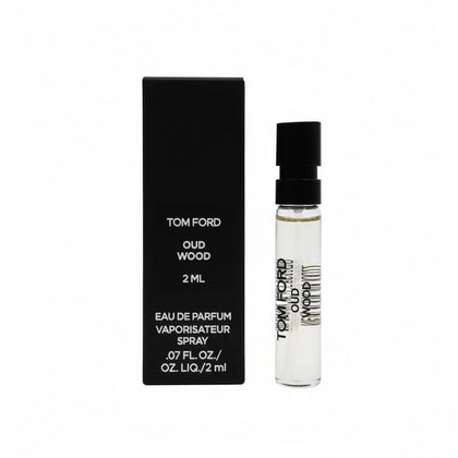 Tom Ford Oud Wood vial front view showing label and convenient sample size