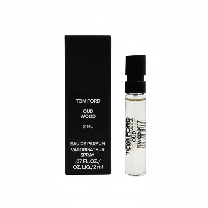 Tom Ford Oud Wood vial front view showing label and convenient sample size