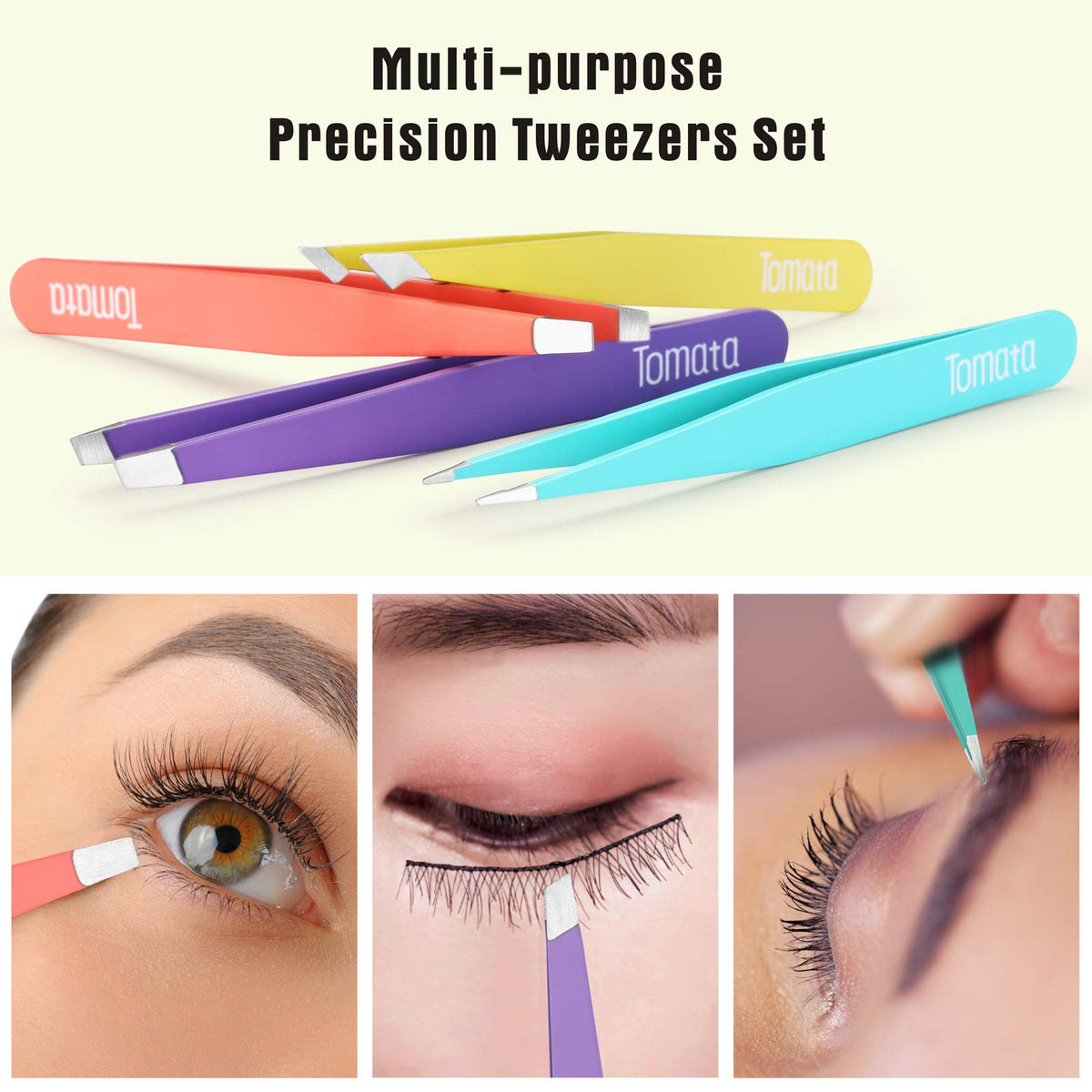 Tomata slant tip gripping eyebrow hair for clean shaping control