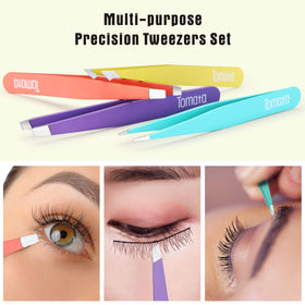 Tomata slant tip gripping eyebrow hair for clean shaping control