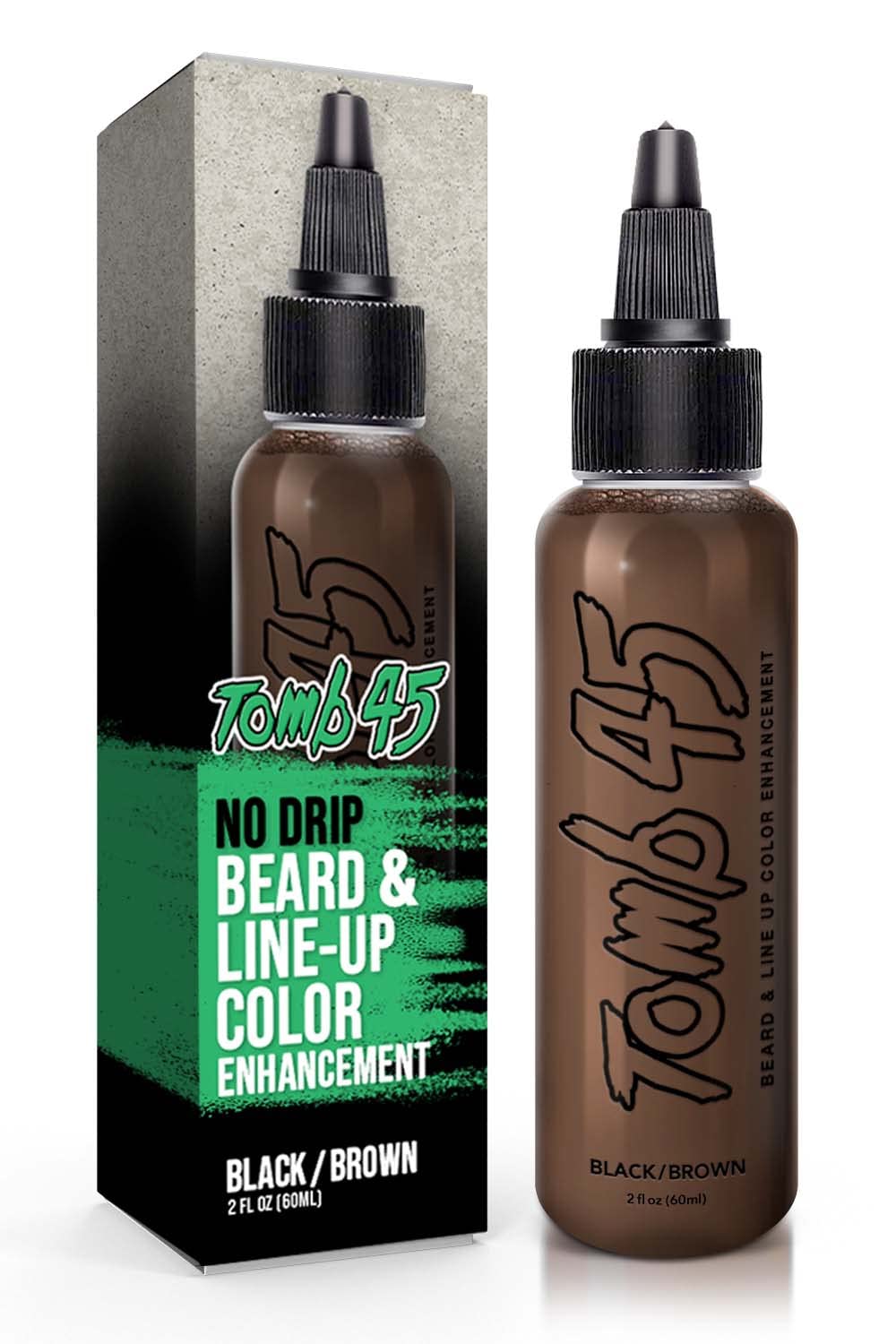 tomb45 bottle front packaging showing brown black shade and professional finish