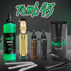 Barbershop scene with Tomb45 being used for client styling, professional-grade result