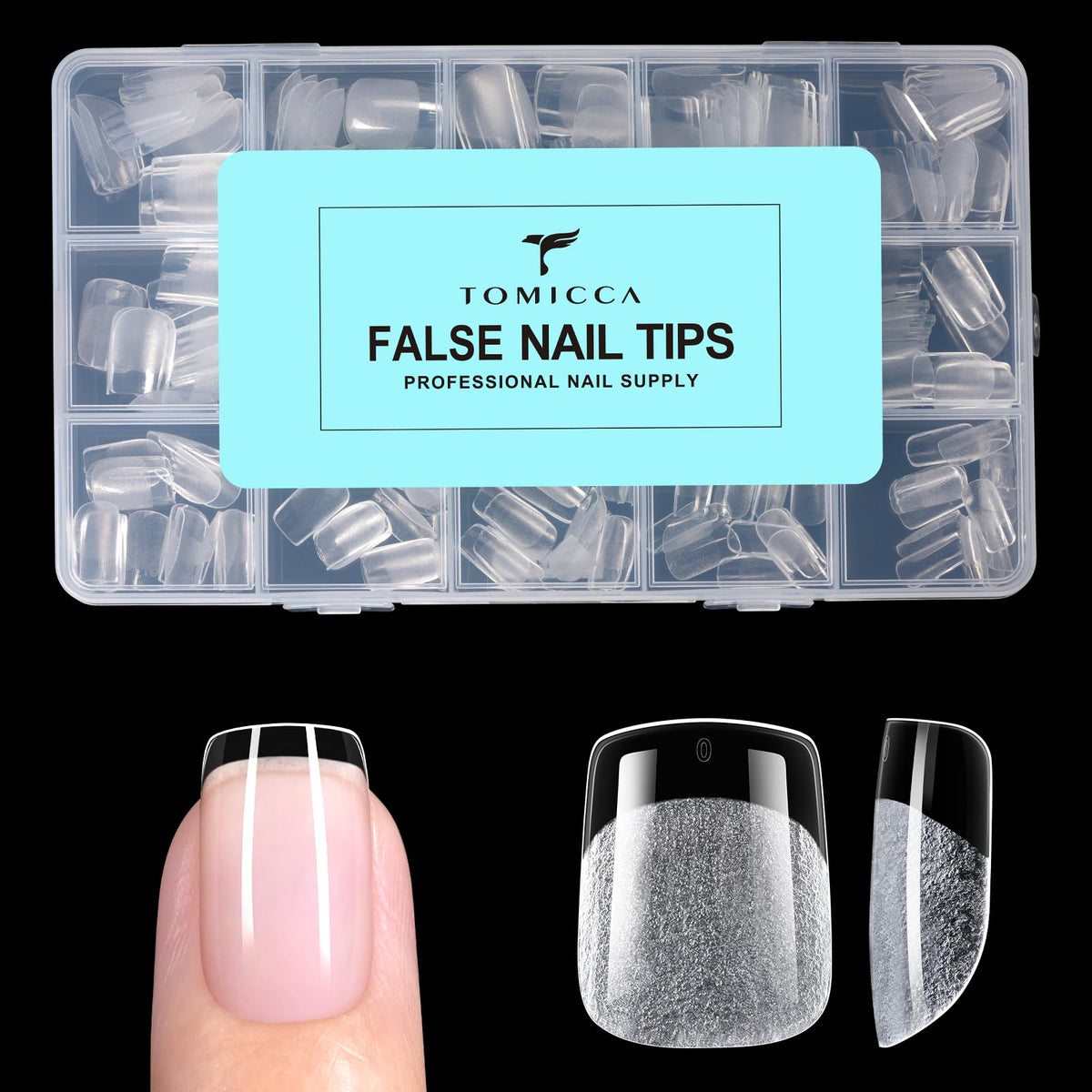 TOMICCA front packaging showing 240 clear tips and kit contents for easy selection
