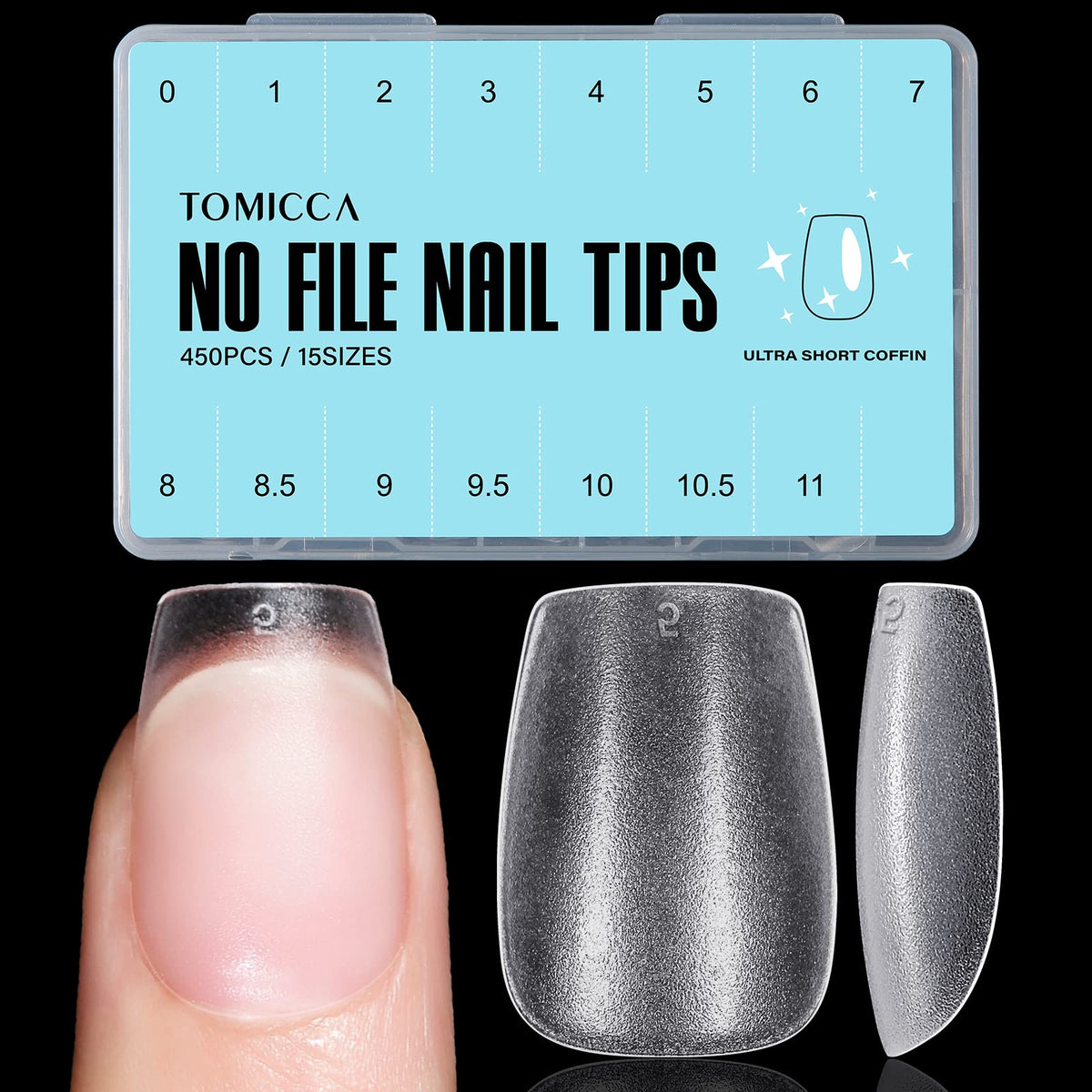 TOMICCA front packaging showing 450pcs kit and coffin shape benefit