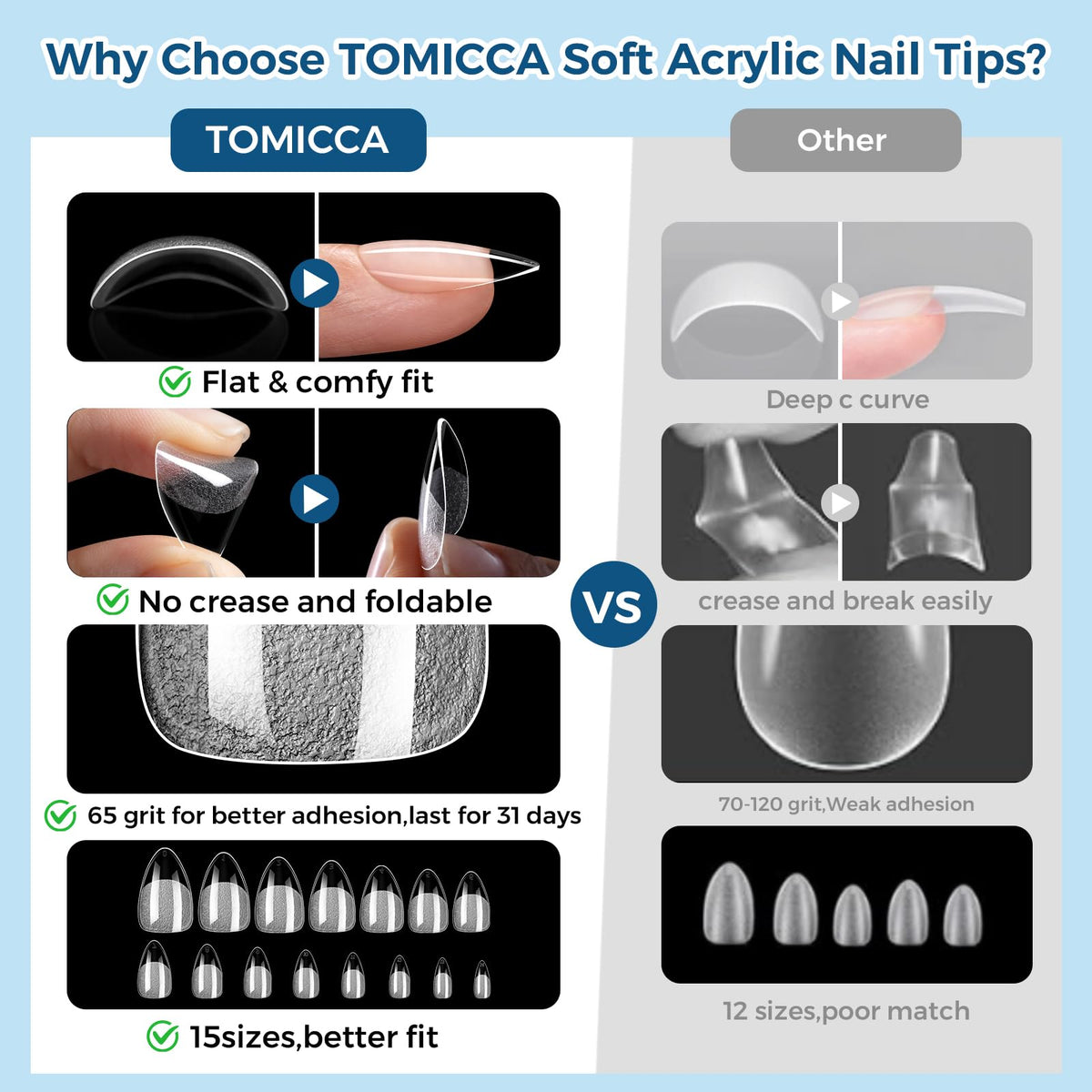 TOMICCA nails in hand showing scale and short almond fit advantage