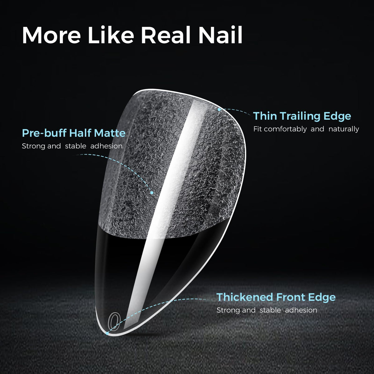 TOMICCA tips being pressed on a hand, illustrating fast application and polished look