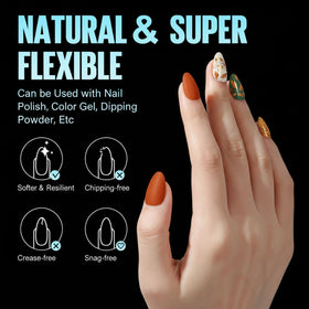 TOMICCA applying a press-on nail demonstrating quick at-home installation