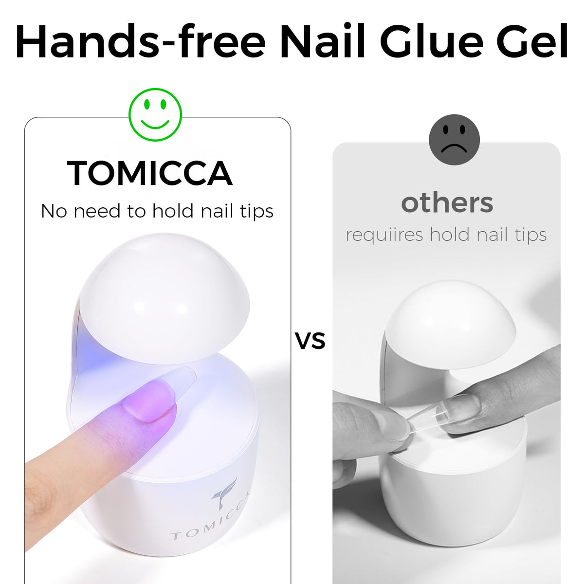 TOMICCA rhinestone adhesion demo showing secure hold for 3D nail art embellishments