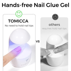TOMICCA rhinestone adhesion demo showing secure hold for 3D nail art embellishments