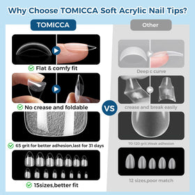 TOMICCA application scene with glue and tips demonstrating easy press-on benefit