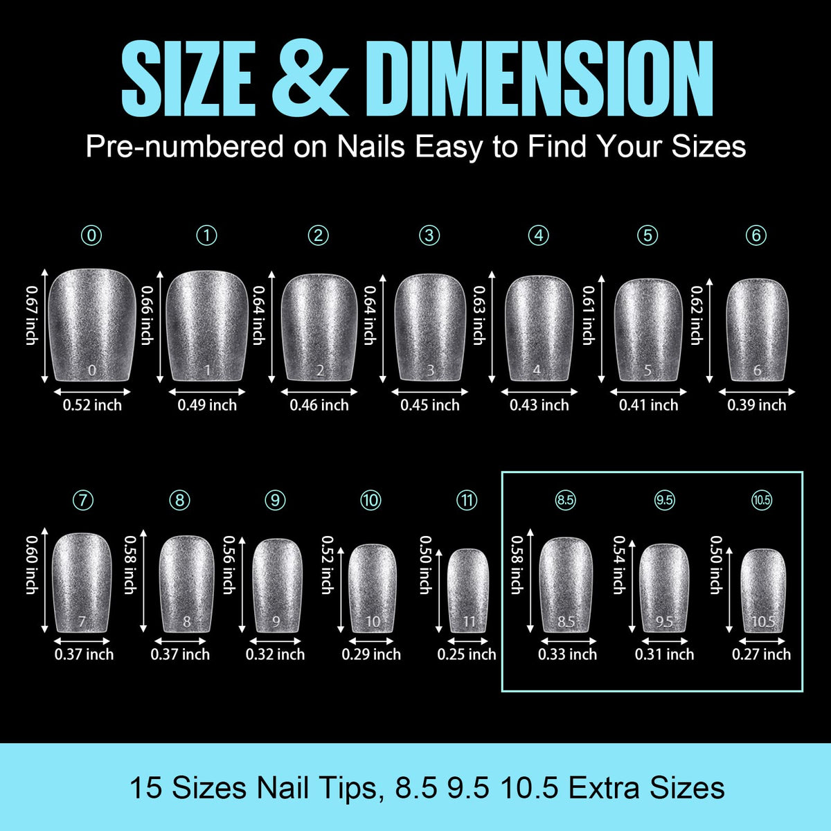 TOMICCA size comparison on hand showing extra short natural look