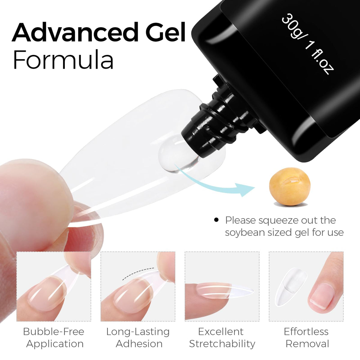 Hand applying a press-on using TOMICCA glue demonstrating neat, accurate tip placement