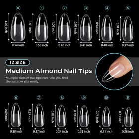 TOMICCA tips applied on natural nails demonstrating almond silhouette benefit
