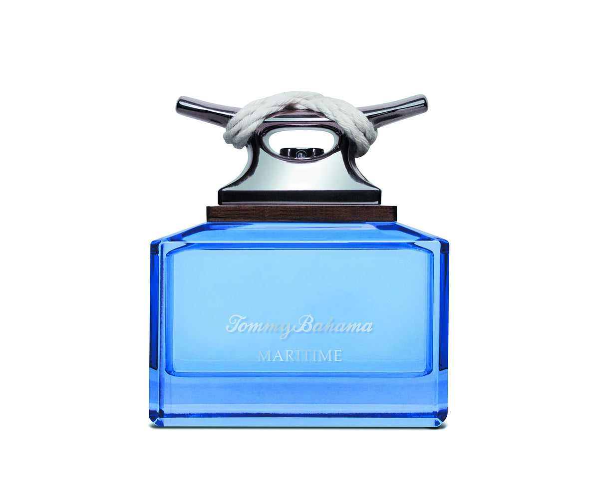 Tommy Bahama Maritime front bottle with ocean tint, elegant travel-ready scent