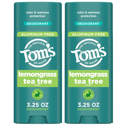 Tom's of Maine front packaging showing lemongrass tea tree scent and benefits