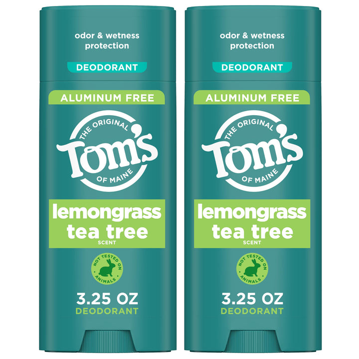 Tom's of Maine front packaging showing lemongrass tea tree scent and benefits