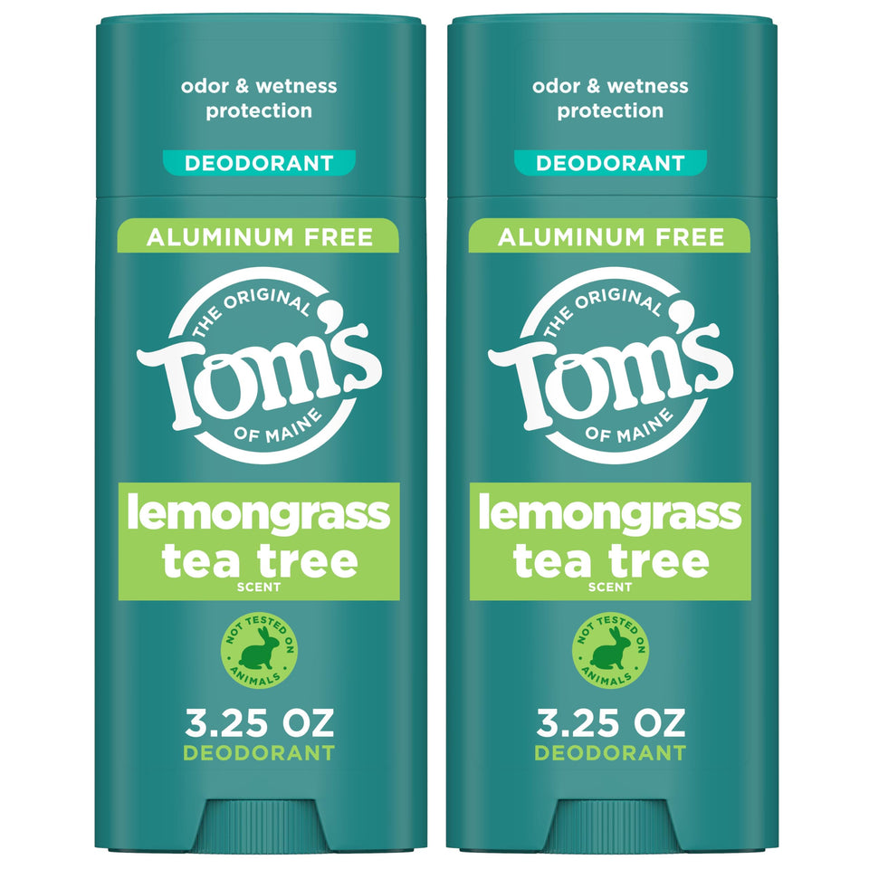 Tom's of Maine front packaging showing lemongrass tea tree scent and benefits