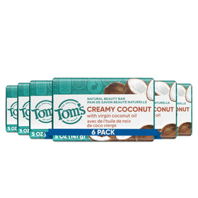 Tom's of Maine front packaging showing cream coconut bars and brand benefits
