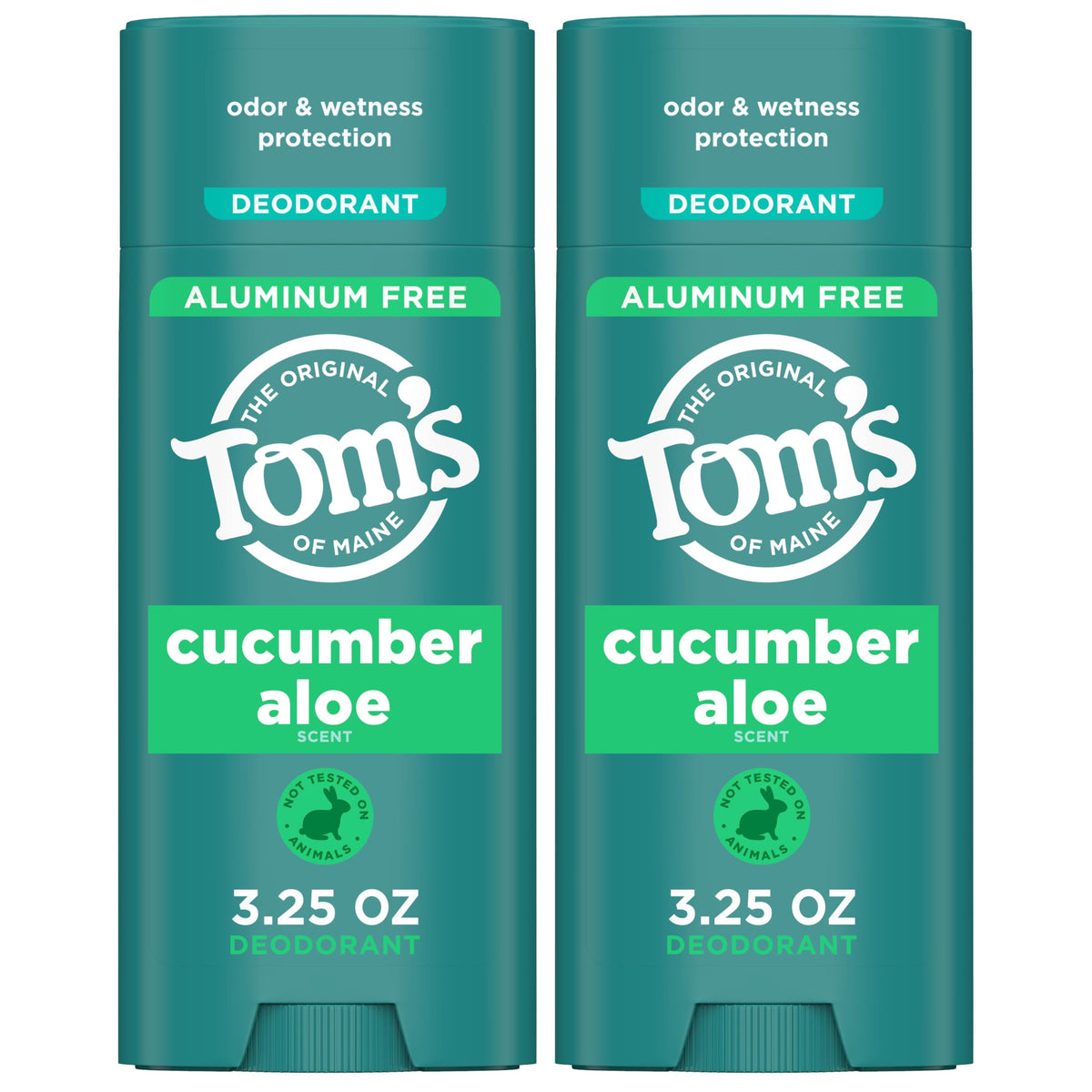 Tom's of Maine front packaging showing cucumber aloe sticks and 2-pack benefit