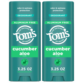 Tom's of Maine front packaging showing cucumber aloe sticks and 2-pack benefit